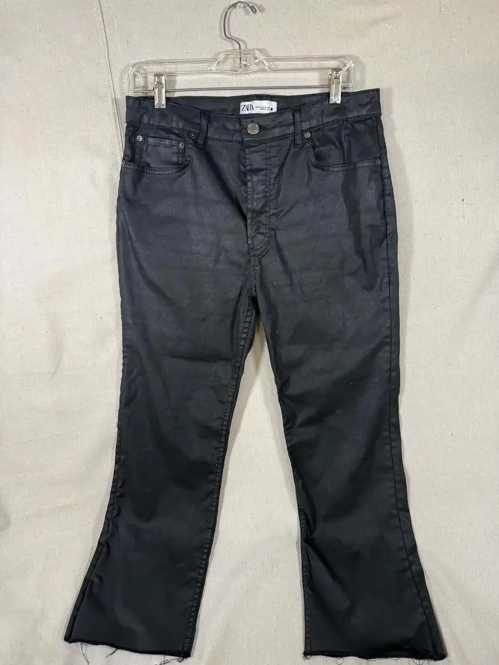 ZARA The Dreed Flare Black Coated Jeans - Picture 1 of 5